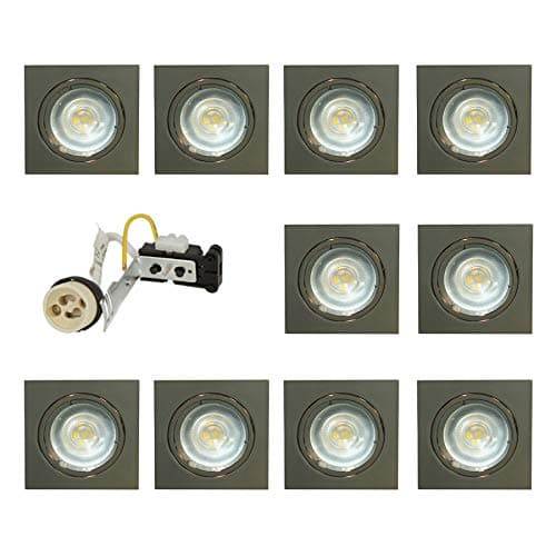 Image of UKEW 10X Led Recessed Ceiling Downlight - Square GU10 Fixed Beam Twist Lock Design Light Fittings - Spotlight for Living Room, Kitchen, Hallway Black Chrome (Black Chrome)
