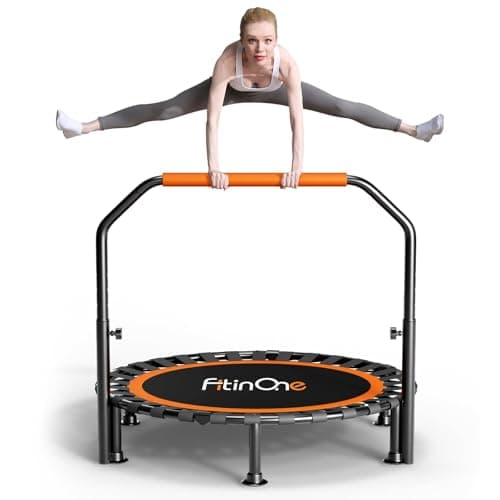 Image of FitinOne 40" Folding Mini Trampoline Max Load 150KG, Indoor Exercise Rebounder with Handle, Fitness Trampoline for Adults and Kids with Bungee Band