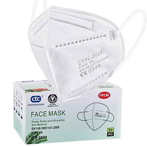 Image of ctc connexions FFP2 Mask 20Pack Disposable FFP2/KN95 Dust Face Masks CE0598 Certified EN149 Standard 5 Layers Filter Protective Mask Individually Packaged