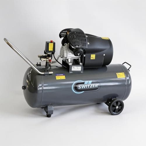 Image of SwitZer Air Compressor 3HP 8.8CFM 100L Litre LTR 50HZ 230V 8 Bar Tank Twin Cylinder Pump with Wheel Handle SZ-AC-007 Grey