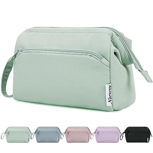 Image of Narwey Toiletry Bags for Women, Large Makeup Bag, Travel Wide-Open Wash Bag Women, Make up Cosmetic Organizer Gifts for Travel Essentials Accessories (Mint Green)