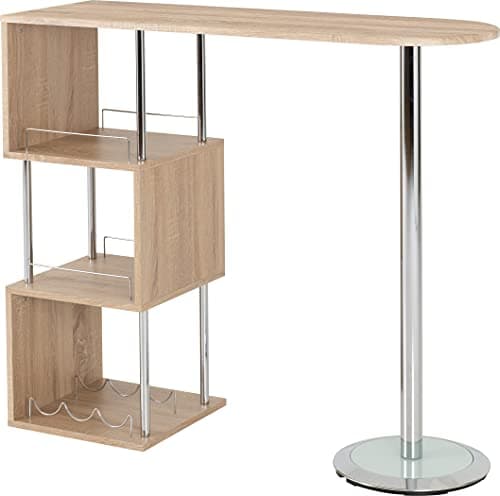 Image of Seconique Charisma Home Bar Table in Light Sonoma Oak Effect Veneer/Chrome