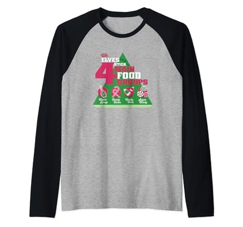 Image of Elf Elf 4 Main Food Groups Christmas Raglan Baseball Tee