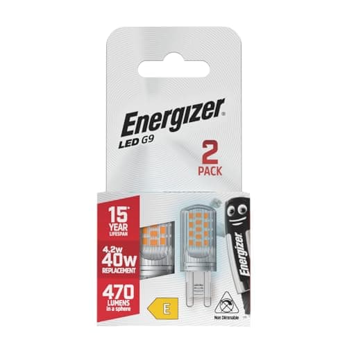 Image of Energizer G9 LED Light Bulb. 4.2W (40w Halogen Equivalent) 220-240V. 470 Lumens. Bi-Pin Base Energy Saving. 2 Pack. Daylight 6500k