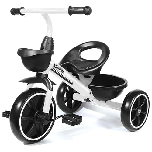 Image of KRIDDO Kids Tricycles Age 24 Month to 5 Years, Toddler Kids Trike for 2.5 to 5 Year Old, Gift Toddler Tricycles for 2-4 Year Olds, Trikes for Toddlers, White