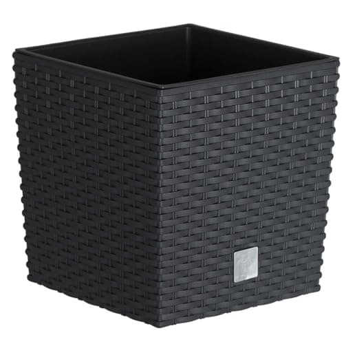 Image of B2C Plant Flower Pot Square Rattan Planter Inner Pot 6 Sizes Garden Patio Home Large (Anthracite, 5L)
