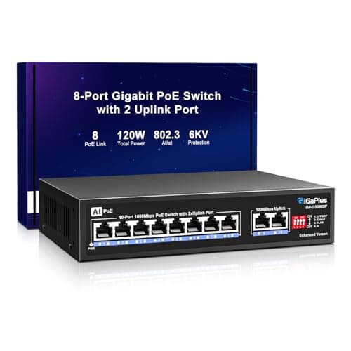 Image of 10 Port Gigabit PoE Switch with 8 Port PoE+ 1000Mbps, 2x1000Mbps Uplink, GiGaPlus 10 Port IEEE802.3af/at PoE @72W, Support VLAN, AI watchdog, Metal Housing, Desktop or Wall-Mount, Plug & Play