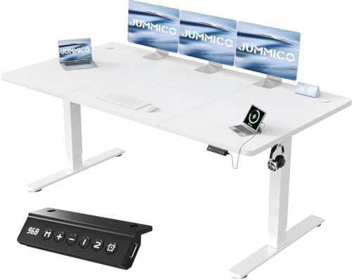 Image of JUMMICO 180x80cm Electric Standing Desk with USB Charging Height Adjustable Desk with Sedentary Reminder Stand Up Desk with Splice Board for Home Office,White