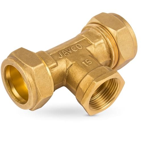 Image of Westco 22 x 22 x 1/2" DZR Brass Compression Tee J618 – C x C x FI Reducing Fitting for Hot and Cold Water Systems