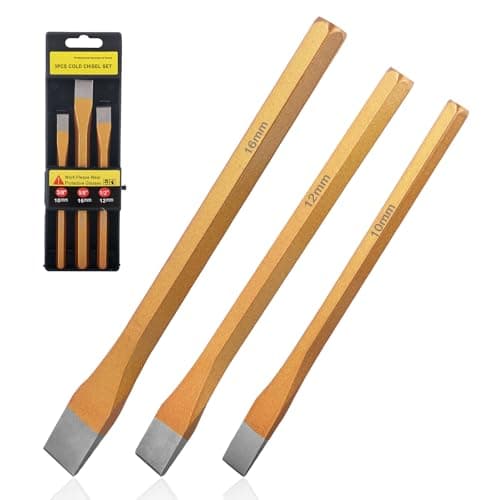 Image of 3 Pcs Cold Chisel Set, Bolster Chisel Heavy Duty CRV Steel Metal Chisels for Stonework DIY, Stone Chisels with Hard Bevel, Chizzle Set for Cement Mortar Joinery Carving Masonry Tools 10mm, 12mm, 16mm