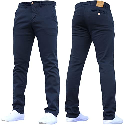 Image of Crosshatch Mens 'Brooks' Stretch Chino Slim Fit Leg Trousers Jeans by JeanBase Navy 34W X 34L