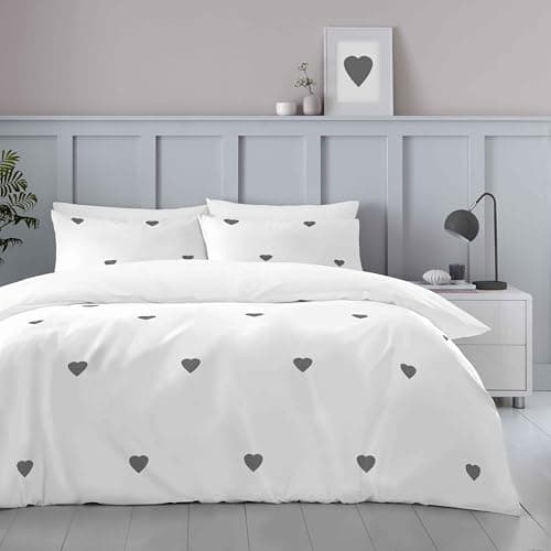 Image of GC GAVENO CAVAILIA Luxury Duvet Cover Sets - Polycotton Heart Bedding Sets King Size (230x220 cm) - Breathable Soft Quilt Cover White - Embroidered Bed Covers
