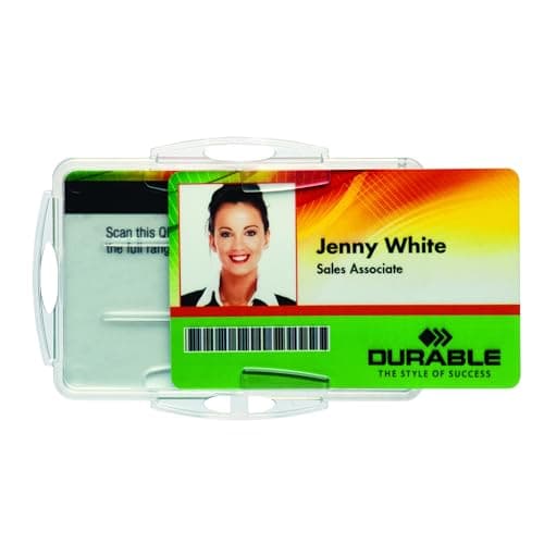 Image of Durable Security Pass Holder Duo 54 x 85 mm Transparent | Pack of 10 Badges | Glass Clear | Ideal for Security and Visitor Management
