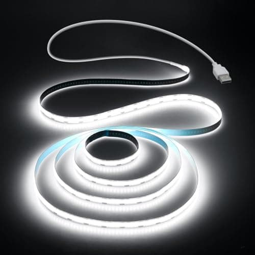 Image of Aclorol USB Led Light Strip 1M COB Strip Lights 5V Daylight Cold White 6000K 3.28FT 320Leds Flexible TV Led Lights USB Powered 1M for Under Cabinet Kitchen Living Room Shelving or Displays