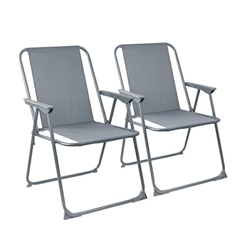 Image of Harbour Housewares Folding Beach Deck Chairs - Grey - Pack of 2 - Metal Outdoor Patio Seat Lightweight Portable Deck Chair for Picnic, Garden, Camping, Fishing