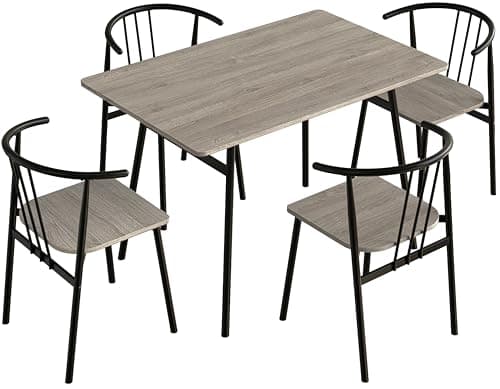 Image of Blisswood 5 Piece Dining Table Set, Industrial Kitchen Table with 4 Chairs for Small Spaces, Space Saving Wooden Rectangular Dining Table with Metal Frame for Home Apartment, Dining Room, Black & Grey