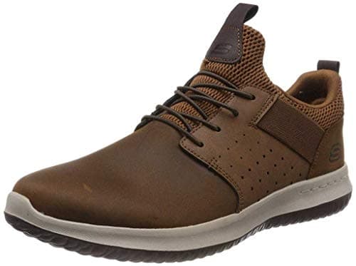 Image of Skechers Men's Delson Axton Trainers, Dark Brown Leather, 10 UK