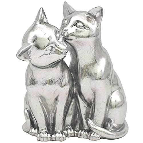 Image of Lesser & Pavey Twin Kissing Cat Silver Art Ornament Metallic Finish Animal Home Decor Gifting
