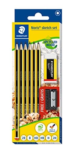 Image of STAEDTLER Drawing Pencils - Noris School Sketching Set - Assorted Degrees - Includes Eraser & Sharpener - Set of 8, 61 120 C6