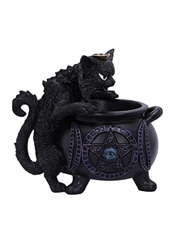 Image of Nemesis Now Spite's Cauldron Backflow Incense Burner Black Cat Familiar 16.3cm