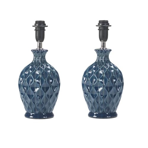 Image of 2 Pack - Navy Blue Vintage Ceramic Table Desk Lamp Base | 28cm Height | 1 x SES E14 Lamp Bulb Required | in-Line Switch | UK Approved | Honeycomb Urn Design