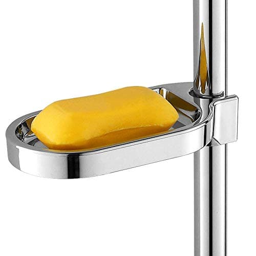 Image of Shower Rail Soap Holder, Clip-on Bathroom Soap Holders ABS Adjustable Shower Soap Dish Shower Pole Soap Tray Practical Bathroom Gadget (Silver)