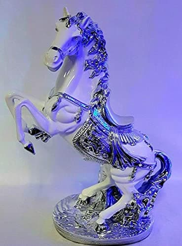 Image of Crystal Crown® Italian Horse Ornament Romany Porcelain 44cm Shelf Sitter Animal Statue Figurine Home Decoration (White+Silver)