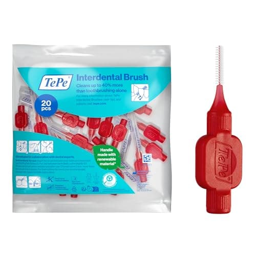 Image of TePe Interdental Brush, Original, Red, 0.5mm/ISO 2, 20pcs, Plaque Removal, efficient Clean Between the Teeth, Tooth Floss, for Narrow Gaps