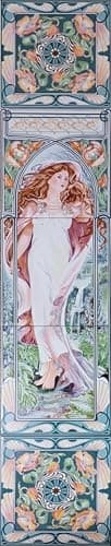 Image of Rainbow Decors Melissa Whispers of the Waterfall Ceramic Tile Wall Mural 5 Tiles 6" Art Nouveau Style Decorative Fireplace Backsplash Hand Decorated in UK (Available Left or Right)