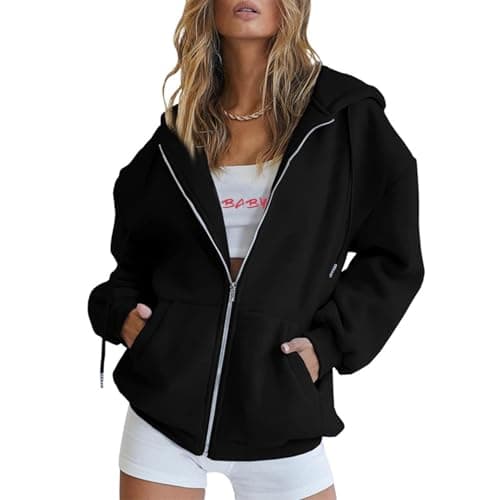 Image of Mayoii Zipped Hoodies for Women UK – Oversized Zip Up Hoodie Women Casual Fall Winter Sweatshirts with Pockets, 2025 Fashion Jackets (UK, Alpha, XXL, Regular, Regular, Black)