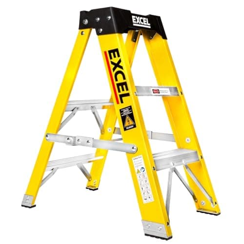 Image of Excel Electricians Fibreglass Step Ladder 3 Tread 0.72m – Heavy Duty Folding & Lightweight Ladder, Non-Conductive, 150kg Max Load Capacity