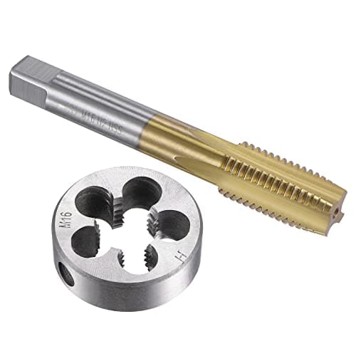 Image of sourcing map Tap and Die Set Metric M16 x 2, HSS (High Speed Steel) Titanium Plated Machine Straight Flute Thread Screw Tap, Alloy Steel Round Threading Die