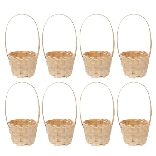 Image of ROMISBABA 8pcs Bamboo Weaving Picnic Basket Set Handmade Rural Style Storage Basket for Vegetables and Snacks Reliable and Delicate to Decorate Your Home Or Parties