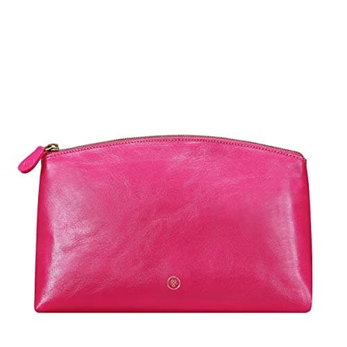 Image of Maxwell Scott - Personalized Womens Luxury Leather Large Makeup Cosmetic Bag - The Chia Large Nappa - Hot Pink