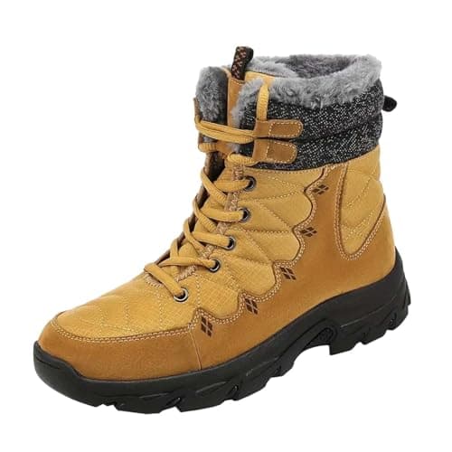 Image of Generisch Warm Snow Boots Men's Winter Boots with Warm Lined Winter Boots Water-Repellent Lace-up Boots Thickened Wool Boots Non-Slip Soles Snow Boots Outdoor Hiking Boots for Camping, yellow, 13.5 UK