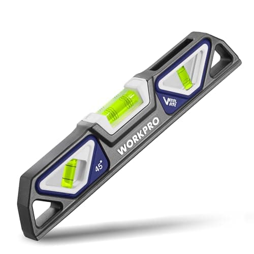 Image of WORKPRO 25CM/10Inch Magnetic Spirit Level, Torpedo Level with 3 Vials 45°/90°/180°, Aluminium Frame, Strong Magnet, Patented Double-View Design Level Tool