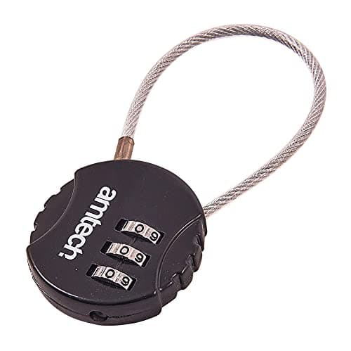 Image of Amtech 3 Digit Combination Cable Lock, 13 cm Flexible Steel Braided Shackle with Zinc Alloy Body, for Luggage, Bags and Toolboxes.