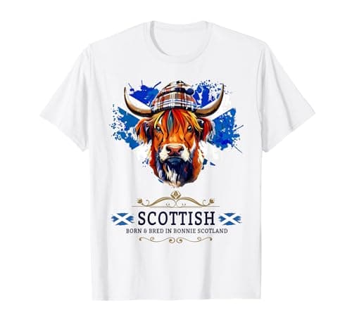 Image of Scottish Flag Outfit Idea For Women & Highland Cow Scotland T-Shirt