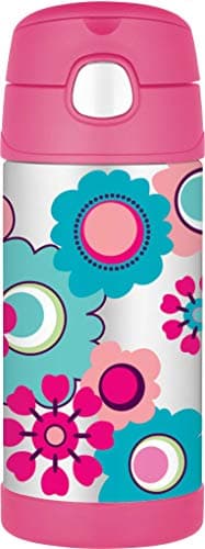 Image of Thermos - Kid Water Bottle, Floral (355ml) - BPA Free, Stainless Steel Flask, Spill Proof, Pop-Up Straw, Carry Handle, Dishwasher Safe,12-Hour Cold Drinks, School, Clubs, Sports, Picnics