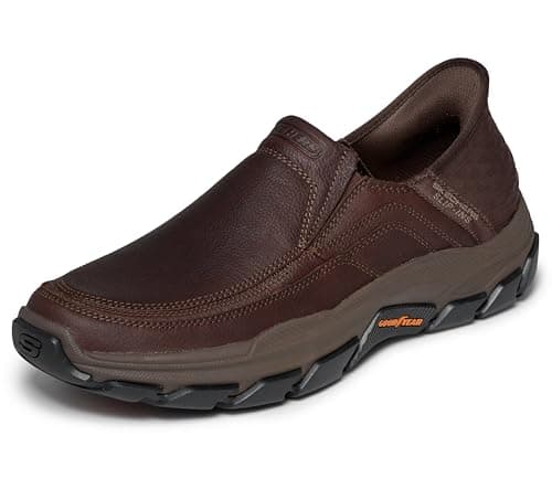 Image of Skechers USA Men's Respected-Elgin 204810 Moc Toe Leather Slip-Ins, Rdbr (Red/Brown), 8 UK