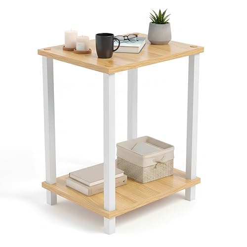 Image of DIVCHI 2-Tier Side Table, Narrow Nightstand with Open Wood Shelf | Bedside Table for Small Spaces | Bedroom | Living Room | End Table for Everyday Comfort & Multi-Use storage for essentials (Natural)