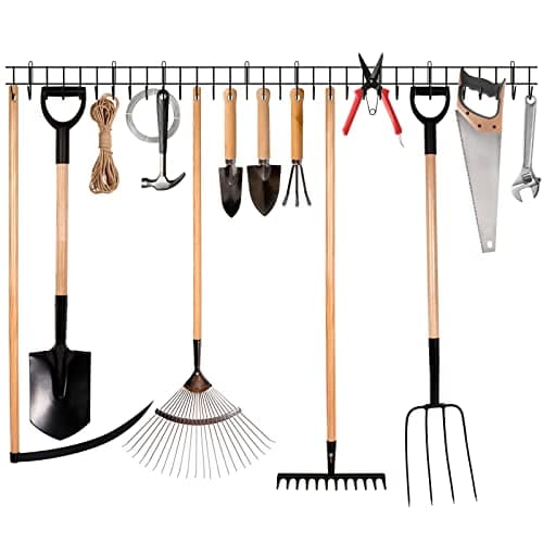 Image of zacurter Garden Tool Rack Garage Tool Organizer Wall Mount Garden Tool Holder Yard Tool Hangers Heavy-Duty Hook Wall Storage Rack Holds Garden Tools, Shovels, Rakes, Hoses, Ropes (64 inches/160cm)