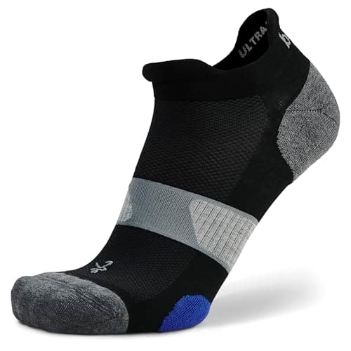 Image of Balega Ultraglide Cushioned Performance No Show Athletic Running Socks for Men and Women (1 Pair) - Ergonomic Fit, Moisture-Wicking, Breathable, Seamless Toe, Black/Grey, Small (UK Size 4-7))