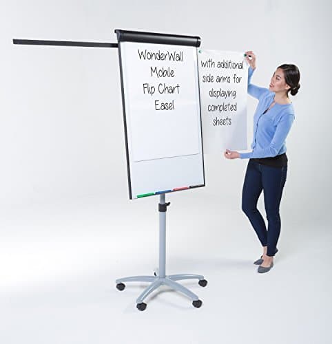 Image of Wonderwall Mobile Magnetic Flipchart Easel, A1, 1000 x 680 mm, Dry-wipe Whiteboard, 2 Extendable Side Arms, Black Frame - Ideal for School, Office, Training, Presentation