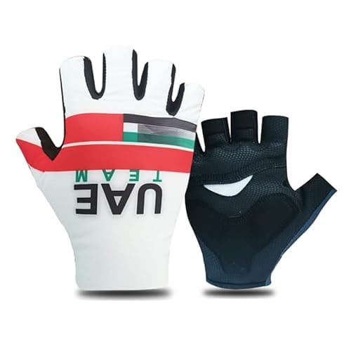 Image of SGCIKER 2022 Pro Team UAE White Cycling Gloves,Mens Shock Absorption Summer Half Finger Sports Bike Gloves Gel (2XL)