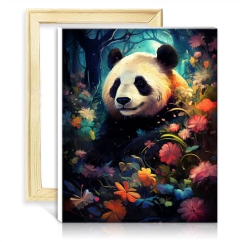 Image of TANGFEIY on Canvas Painting Flowers Panda Canvas Oil Painting Kit Kids with Brushes and Acrylic Pigment on Canvas Graffiti Lover Picture No Frame(30x40cm)