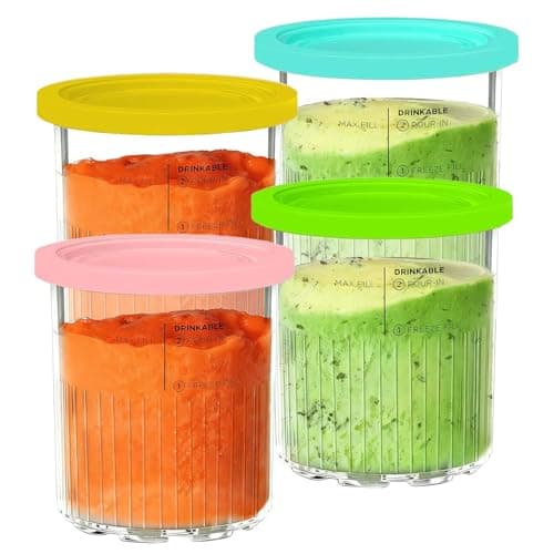Image of Creami Tubs for Ninja CREAMi Deluxe NC501UK NC501 NC500 Series Ice Cream Makers, Replacement Ice Cream Containers Pots and Lids for Ninja Creamy Deluxe Tubs Pints, BPA-Free & Dishwasher Safe (4 Pack)