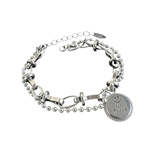 Image of Silver Bracelets for Women - Fashion Trendy Bead Ball Bangle with Smile Design - Womens Bracelets Silver | for Mom Mother's Day Teen Girls Birthday Wedding Couples Friend Valentines