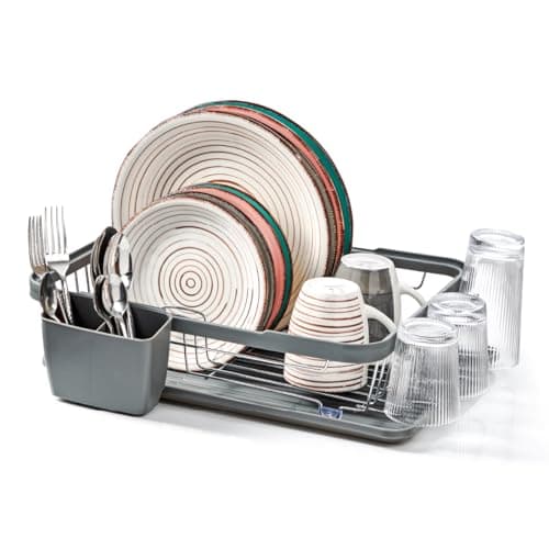 Image of Anika Kitchen Dish Drainer & Drying Rack/Removable Drip Tray & Cutlery Holder/Large Capacity for Kitchen Counter in Grey 69069