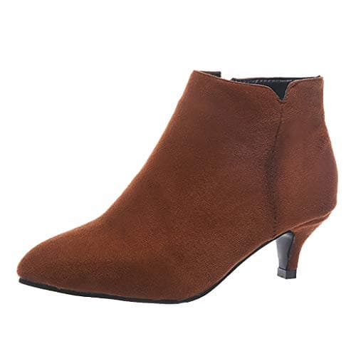 Image of SoonerQuicker Suede Chelsea Boots Women Kitten Heel Mid Heel Ankle Boots Ladies Boots Pointed Toe Booties Fashion Elegant (5 UK, Brown)